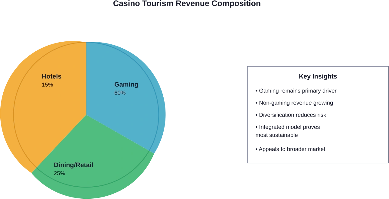 Breakdown of revenue sources showing gaming's dominance alongside growing non-gaming segments in integrated resorts